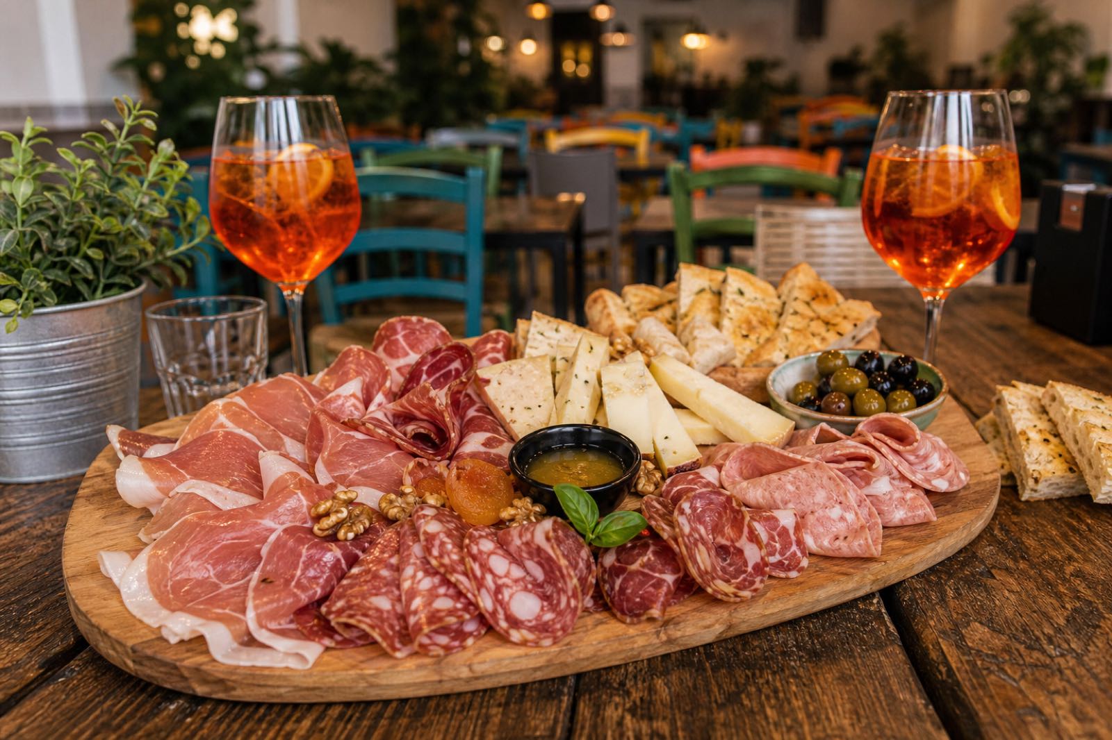 Tagliere di salumi e formaggi con Aperol Spritz